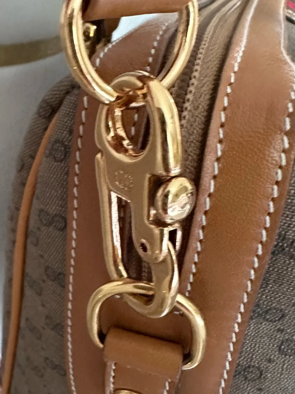 Gucci Tan GG Supreme 2-Way Satchel Boston Bag w/Green-Red Web Stripe Vintage